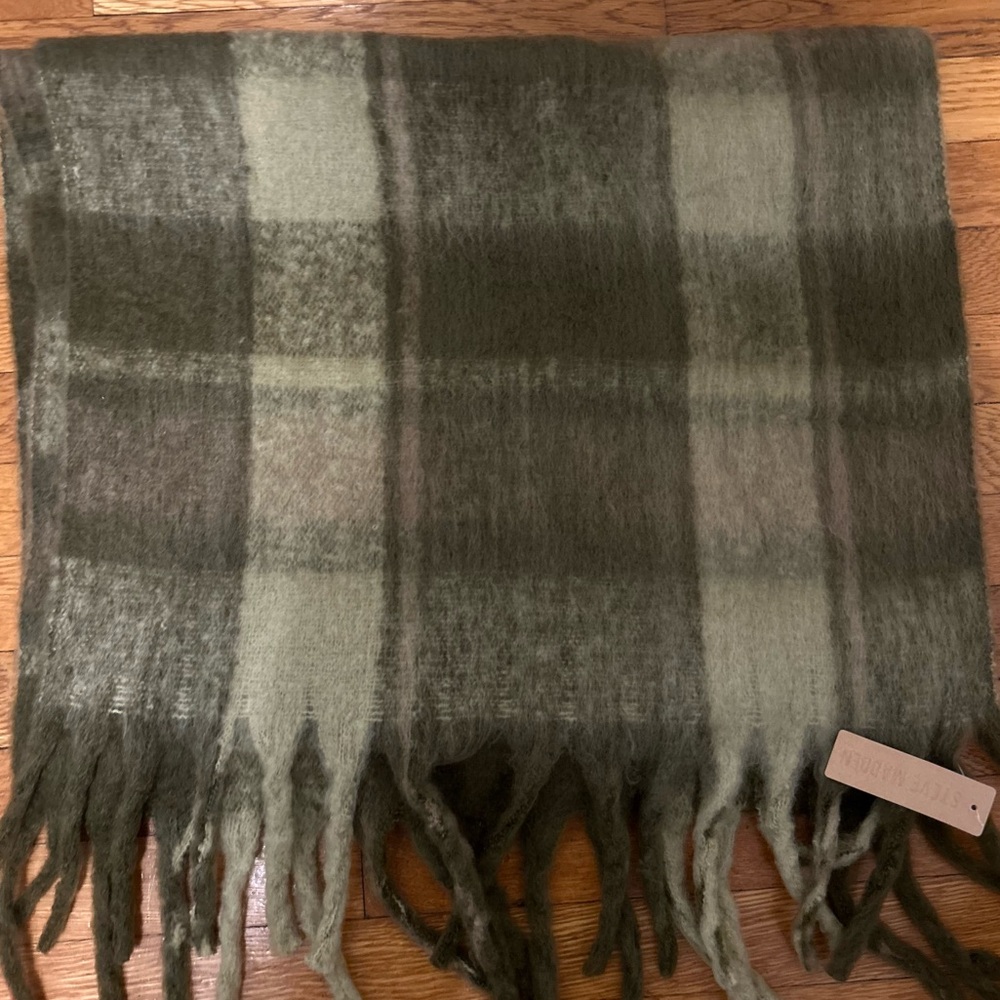 Steve Madden Olive Plaid Blanket Scarf